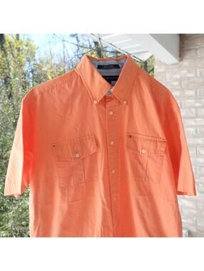 Tommy Hilfiger Shirt Mens Medium Button-Up Orange Short Sleeve